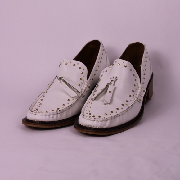 Paris Designer White Studded Tassel Loafers | EU 41 | Luxe Vintage Flair - Picture 1 of 12